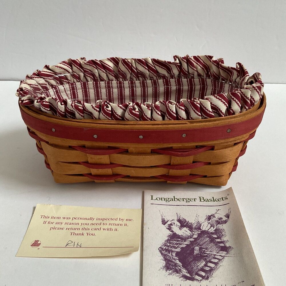 Longaberger 1994 Sweetheart Be Mine Valentine Basket Striped Liner & Protector